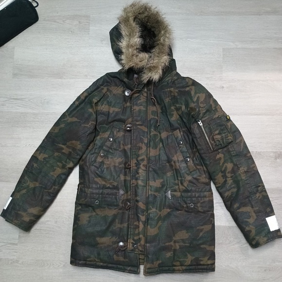 Alpha Industries Woodland Camo N-3B W3X Hooded Fur Lined Parka Size Medium - Picture 1 of 16